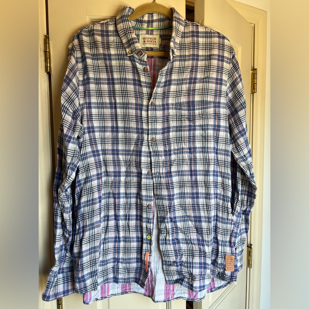 Scotch & Soda Men's Purple and Blue Plaid Shirt